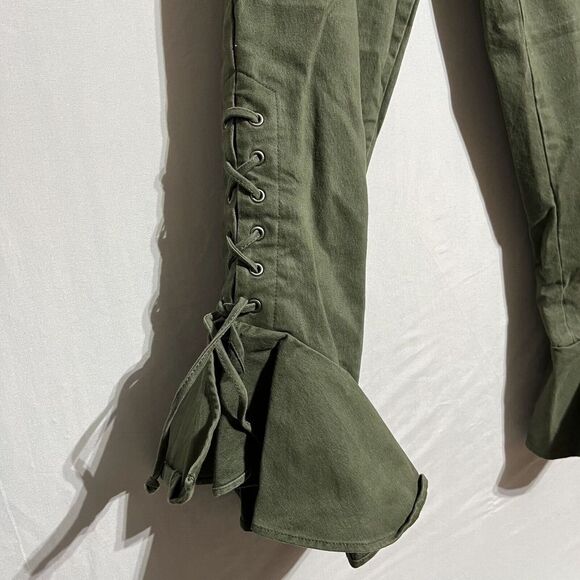 Scripted Pants Women's 0 Olive Green Classic Cinched Ruffle Hem Mid-Rise Zip Fly - Picture 3 of 5